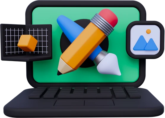 Una laptop con iconos que hacen alusión a contenido creativo