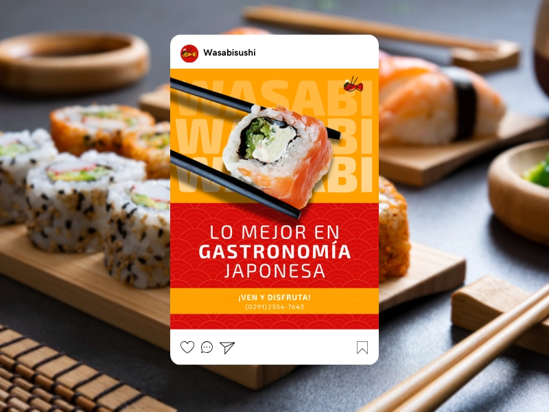Mockup de Diseño de contenido promocional para un restaurante de sushi