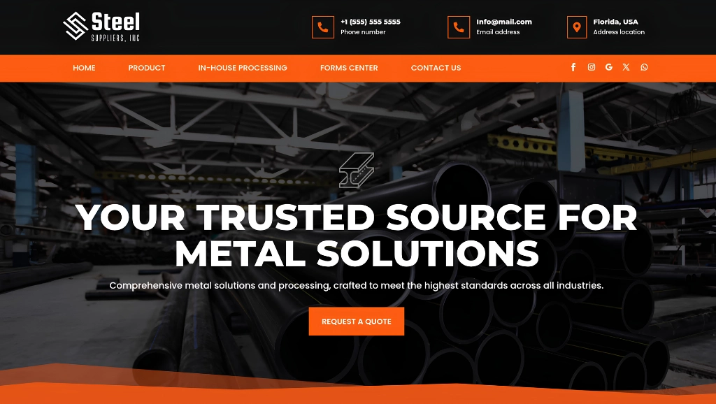 Captura de la web de Steel Suppliers